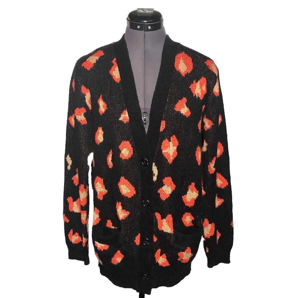 Vtg Y2K Leopard Knit Cardigan Sweater Noble U Made In Korea Acrylic L B-42"